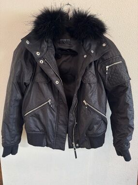 Generation Love Black Faux Fur Collar Bomber Jacket XS